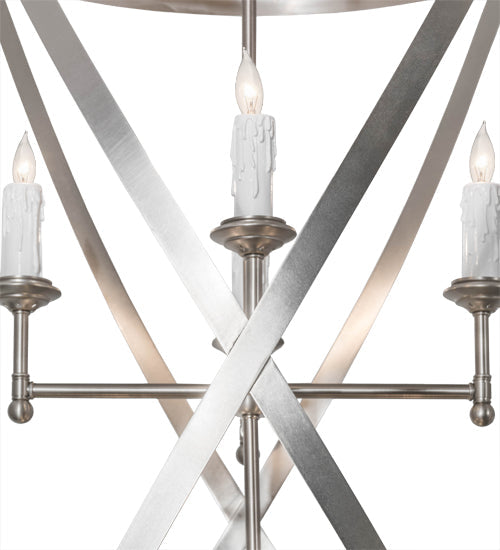 Meyda Lighting Desmond 30" 8-Light Brushed Nickel Pendant Light With White Faux Candlelight