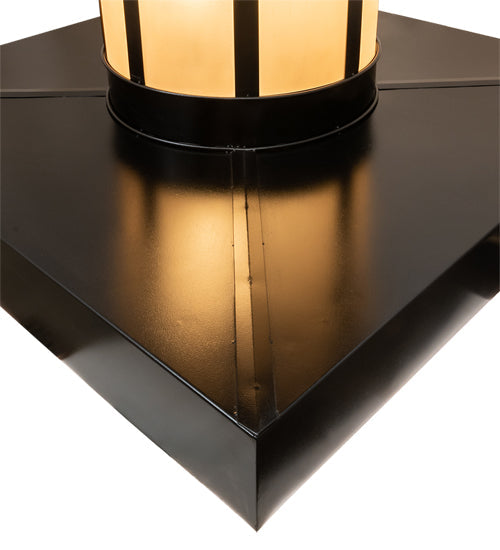 Meyda Lighting Dexter 86" 4-Light Black Satin Wrought Iron Outdoor Pier Mount Light With Amber Seeded Frosted Shade Glass