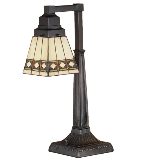 Meyda Lighting Diamond Band Mission 20" Mahogany Bronze Desk Table Lamp With Multi-Colored Shade Glass