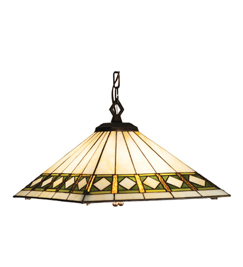 Meyda Lighting Diamond Band Mission 24" 4-Light Mahogany Bronze Pendant Light With Green & Beige Shade Glass