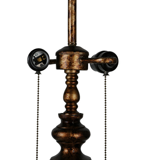 Meyda Lighting Diamond Band Mission 27" 2-Light Aged Bronze Table Lamp With Multi-Colored Shade Glass