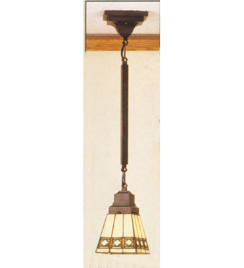 Meyda Lighting Diamond Band Mission 49106 5"Sq Mahogany Bronze Mini Pendant Light With Multi-Colored Stained Shade Glass