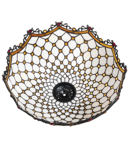Meyda Lighting Diamond & Jewel 18"W x 9"H Iridized Ivory and Ivy Green Shade Glass
