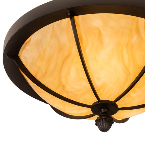 Meyda Lighting Dominga 16" 3-Light Wrought Iron Flush Mount Light With Beige Travertine Idalight Shade