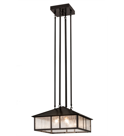 Meyda Lighting Double Bar Mission 25" 3-Light Craftsman Brown Pendant Light With Clear Seeded Shade Glass