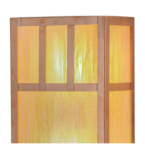 Meyda Lighting Double Bar Mission 7" 2-Light Natural Copper Wall Sconce With Beige Iridescent Shade Glass