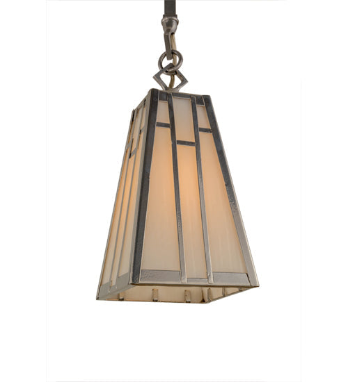 Meyda Lighting Double Bar Mission 7" Extreme Chrome Pendant Light With White Art Shade Glass