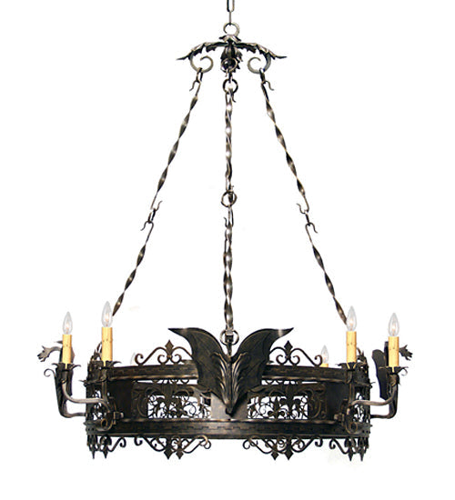 Meyda Lighting Dragone 46" 8-Light Gilded Tobacco Chandelier With Ivory Faux Candlelight
