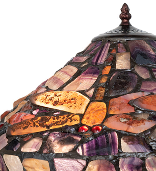 Meyda Lighting Dragonfly 17" 3-Light Mahogany Bronze Agata Table Lamp With Polished Agate Stone Shade