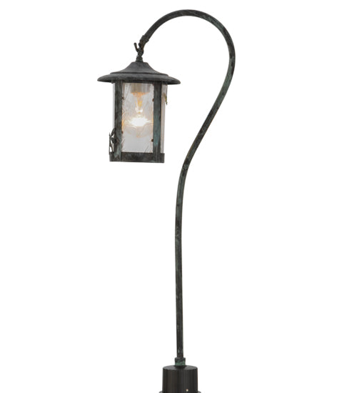 Meyda Lighting Dragonfly 26" Craftsman Verdigris Shepherd's Hook Landscape Fixture With Clear Leaf Shade Glass