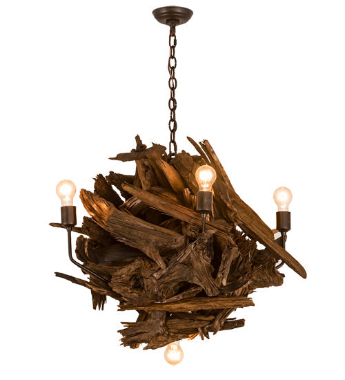 Meyda Lighting Driftwood 30" 6-Light Natural Wood & Mahogany Bronze Chandelier