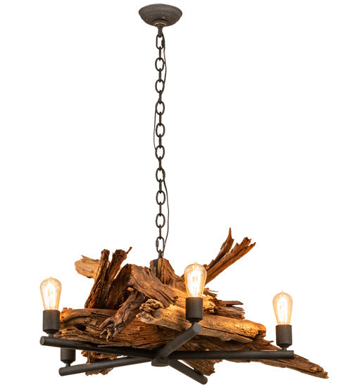 Meyda Lighting Driftwood 35" 5-Light Natural Wood & Wrinkle Black Chandelier