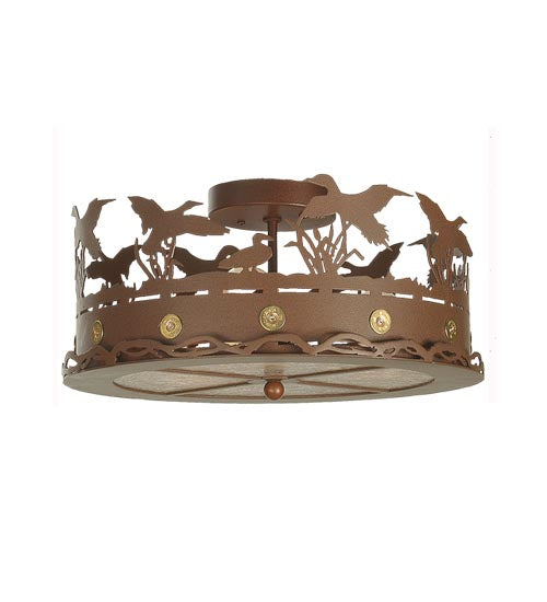 Meyda Lighting Ducks in Flight 16" 3-Light Rust Flush Mount Light With Silver Mica Shade Glass