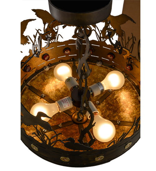 Meyda Lighting Ducks in Flight 16" 4-Light Antique Copper Flush Mount Light With Amber Mica Shade Glass