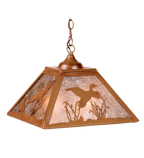 Meyda Lighting Ducks in Flight 23" 2-Light Rust Pendant Light With Silver Mica Shade Glass