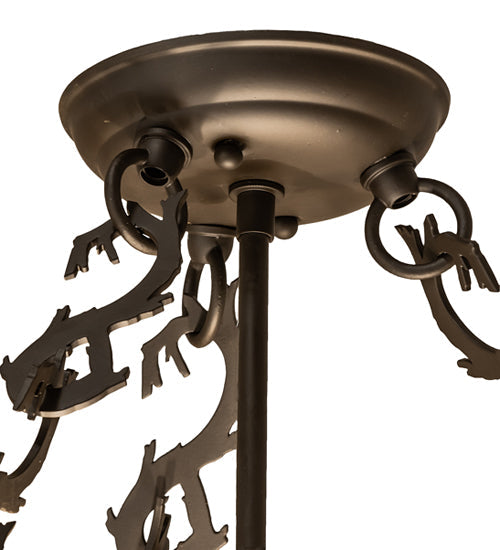 Meyda Lighting Ducks in Flight 24" 4-Light Oil Rubbed Bronze Semi-flush Mount Light With Silver Mica Shade Glass