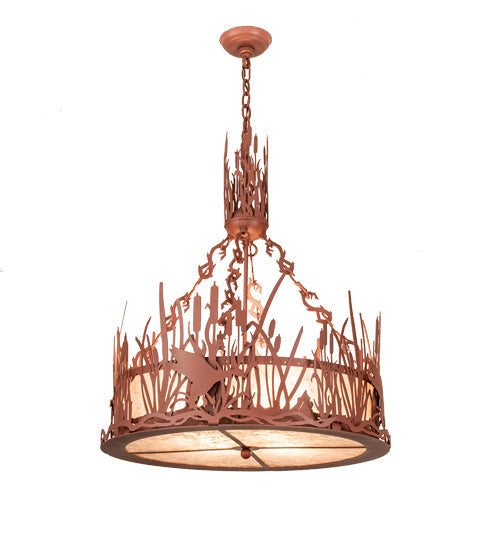 Meyda Lighting Ducks in Flight 26" 4-Light Rust Inverted Pendant Light With Silver Mica Shade Glass