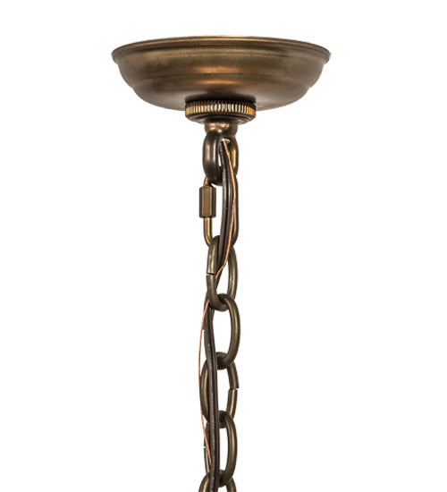 Meyda Lighting Ducks in Flight 36" 4-Light Antique Copper Inverted Pendant Light With Silver Mica Shade Glass