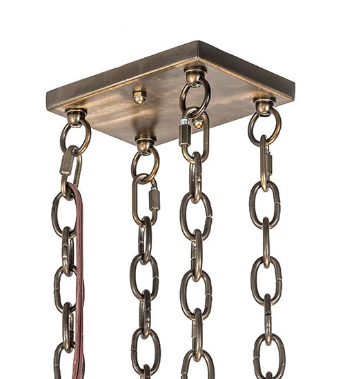 Meyda Lighting Ducks in Flight 48" 12-Light Dark Burnished Antique Copper Inverted Island Pendant Light With Amber Mica Shade Glass