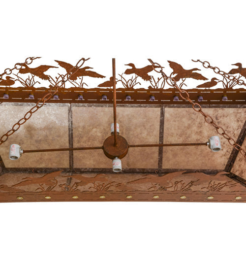 Meyda Lighting Ducks in Flight 48" 6-Light Rust Inverted Island Pendant Light With Silver Mica Shade Glass