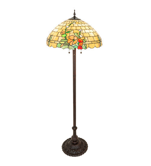 Meyda Lighting Duffner & Kimberly Hollyhock 62" 3-Light Mahogany Bronze Floor Lamp With Multi-Colored Stained Shade Glass