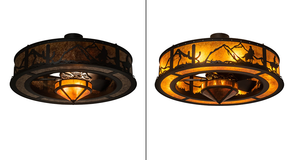 Meyda Lighting Duke 45" 3-Light Oil Rubbed Bronze Chandelier With Amber Mica Shade Glass and Fan