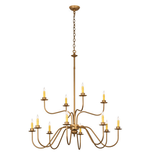 Meyda Lighting Ean 42" 12-Light 2-Tier Gold Metallic Chandelier With Ivory Faux Candlelight
