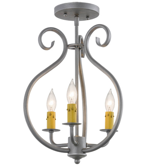 Meyda Lighting Easton 12" 3-Light Pewter Powder Coat Flush Mount Light With Ivory Faux Candlelight