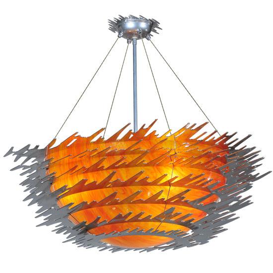 Meyda Lighting Electric Sunset 39" 3-Light Extreme Chrome Semi-flush Mount Ceiling Light With Flame Idalight Shade Glass