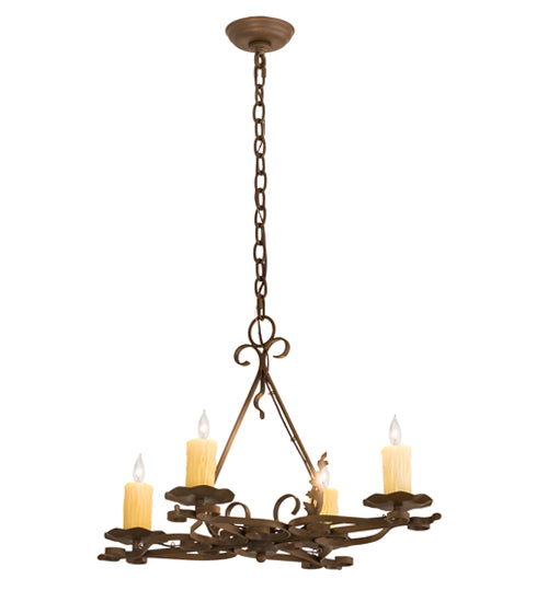 Meyda Lighting Elianna 28" 4-Light Rustic Iron Chandelier With Ivory Faux Candlelight