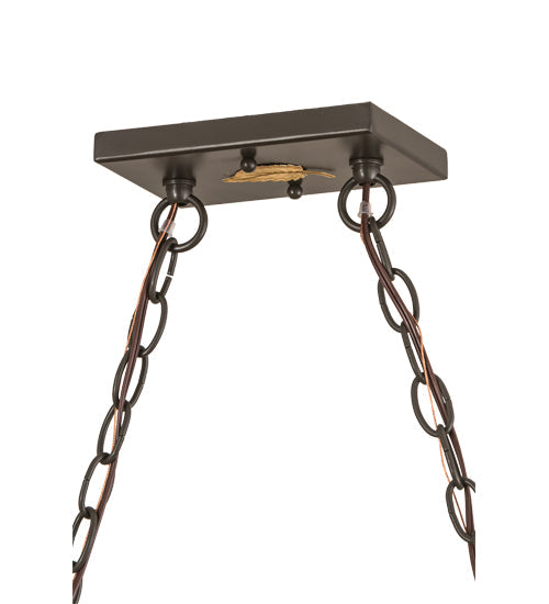 Meyda Lighting Elk & Deer at Lake 61" 9-Light Timeless Bronze Island Pendant Light With Silver Mica Shade Glass