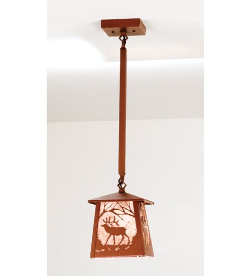 Meyda Lighting Elk at Dawn 10" Rust Mini Pendant Light With Silver Mica Shade Glass