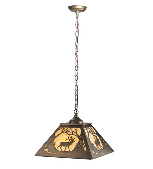 Meyda Lighting Elk at Dawn 23" 2-Light Antique Copper Pendant Light With Beige Art Shade Glass