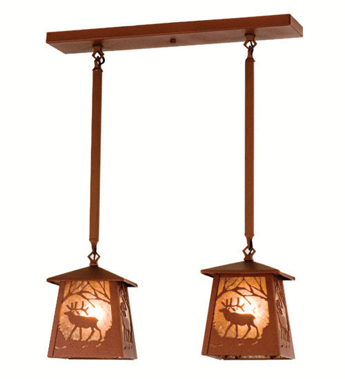 Meyda Lighting Elk at Dawn 24" 2-Light Rust Island Pendant Light With Silver Mica Shade Glass
