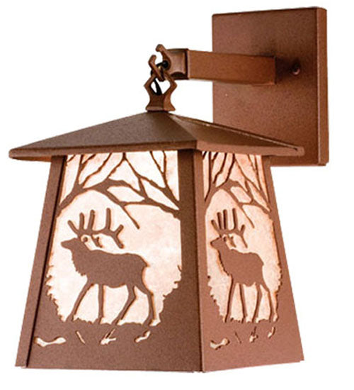 Meyda Lighting Elk at Dawn 7" Rust Hanging Wall Sconce With Silver Mica Shade Glass