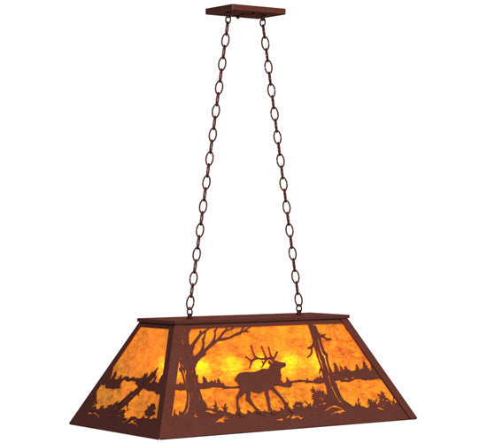 Meyda Lighting Elk at Lake 33" 6-Light Rust Island Pendant Light With Amber Mica Shade Glass