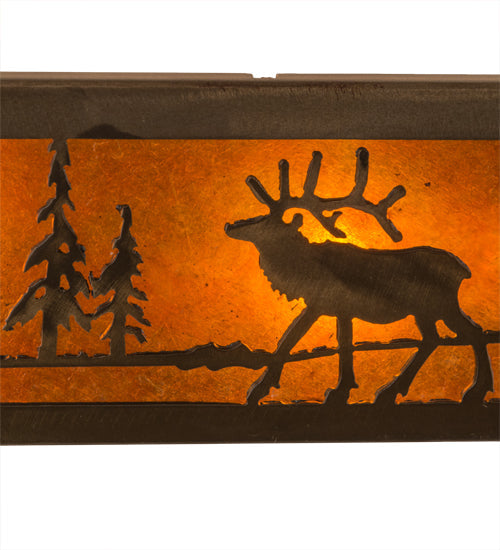 Meyda Lighting Elk at Lake 36" 6-Light Antique Copper Vanity Light With Amber Mica Shade Glass
