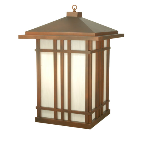 Meyda Lighting Elmina 24"Sq Rusted Wrought Iron Hanging Lantern Pendant Light With White Art Shade Glass