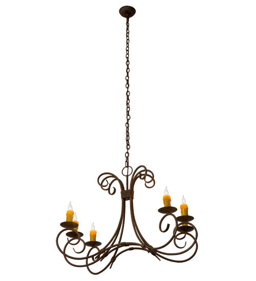 Meyda Lighting Elon 36" 6-Light Cortez Gold Island Chandelier With Amber Faux Candlelight