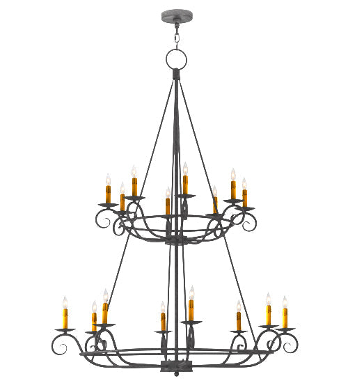 Meyda Lighting Estrella 45" 16-Light 2-Tier Blackened Pewter Chandelier With Amber Faux Candlelight