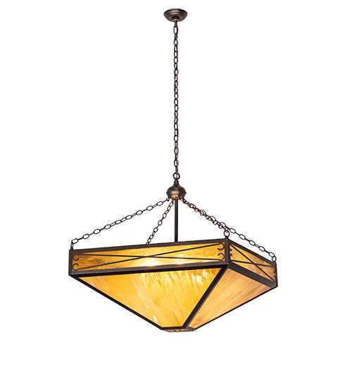 Meyda Lighting Excellente 46" 6-Light Mahogany Bronze Inverted Pendant Light With Yellow Shade Glass