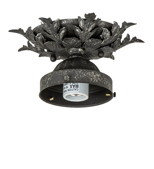 Meyda Lighting Fancy Floral 9" Antique Pewter Summer Wheat Flush Mount Light With Clear Textured Shade Glass