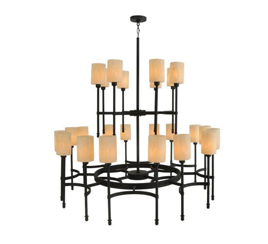 Meyda Lighting Fantasy 60" 24-Light 2-Tier Textured Black Chandelier With Sahara Taupe Idalight Shade