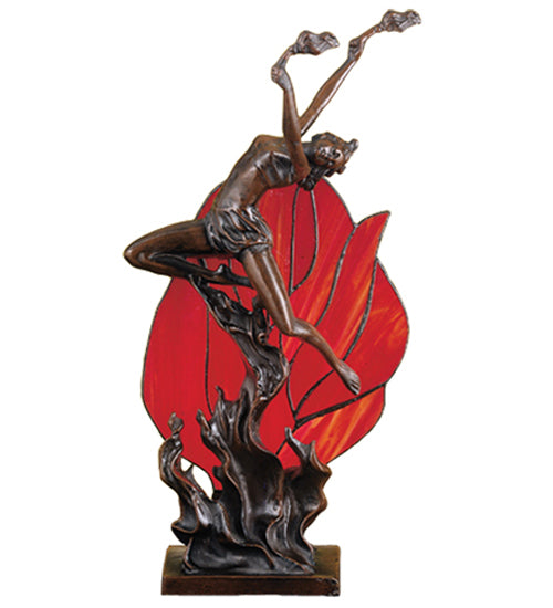Meyda Lighting Flame Dancer 18" Mahogany Bronze Accent Table Lamp With Red Shade Glass