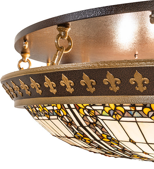 Meyda Lighting Fleur-De-Lis 163008 44" 8-Light Copper Vein & Gold Flush Mount Light With Multi-Colored Shade Glass