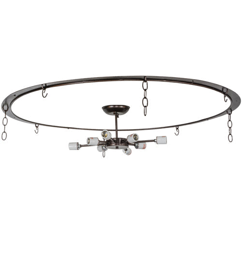 Meyda Lighting Fleur-De-Lis 47" 8-Light Copper Vein Flush Mount Light With Multi-Colored Shade Glass