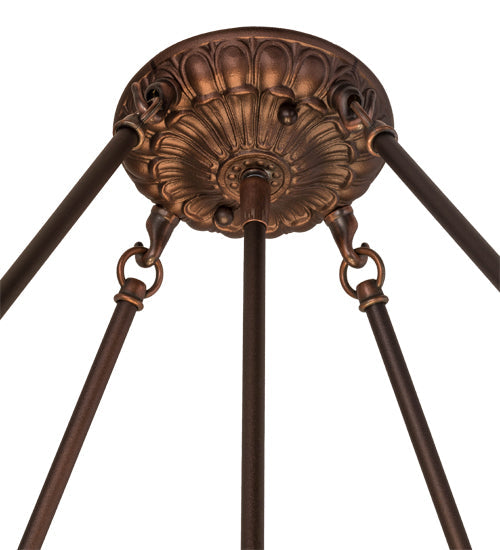 Meyda Lighting Fleur-de-Lite 24" 4-Light Mahogany Bronze Semi-flush Mount Light With Multi-Colored Shade Glass