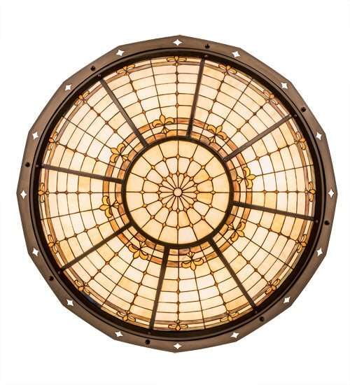 Meyda Lighting Fleur-de-Lite 42" 8-Light Mahogany Bronze Flush Mount Light With Beige & Brown Shade Glass