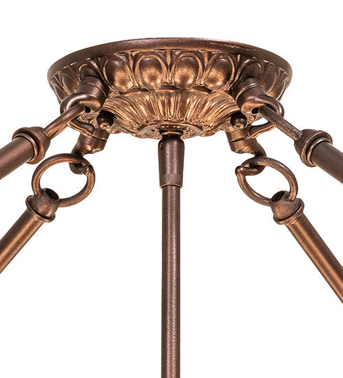 Meyda Lighting Fleur-de-lis 40" 8-Light Mahogany Bronze Semi-flush Mount Light With Multi-Colored Stained Shade Glass