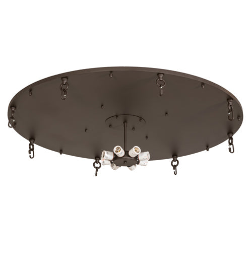 Meyda Lighting Fleur-de-lis 40" 8-Light Oil Rubbed Bronze Flush Mount Light With Multi-Colored Shade Glass